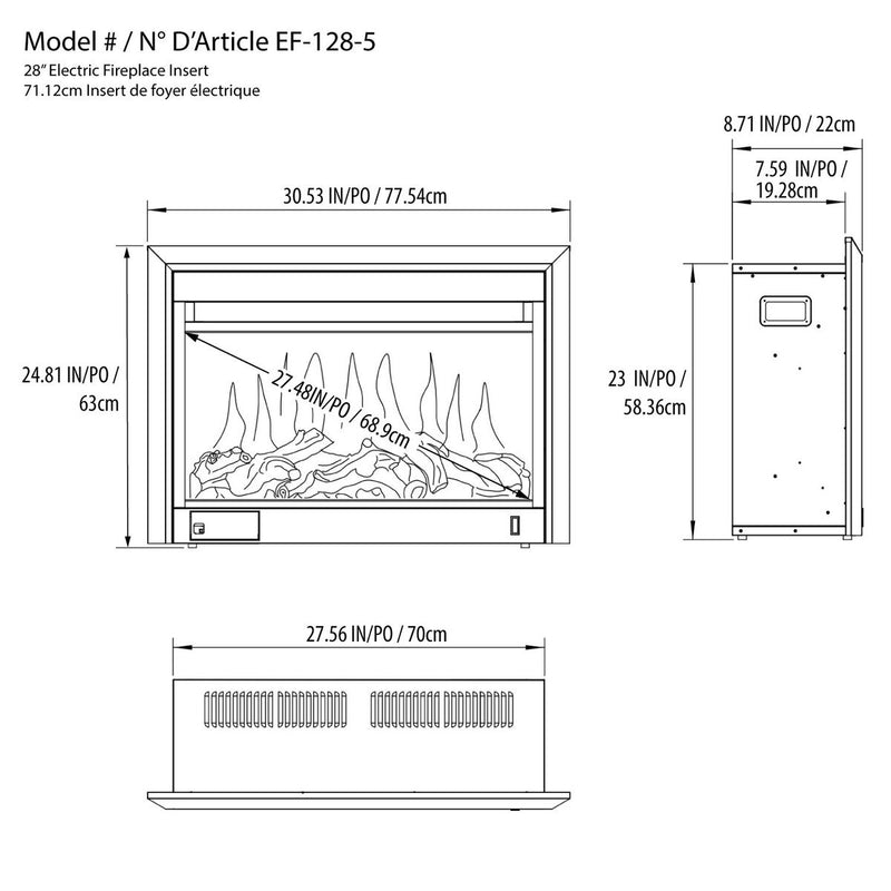 Paramount Electric Fireplace Inserts, 28IN