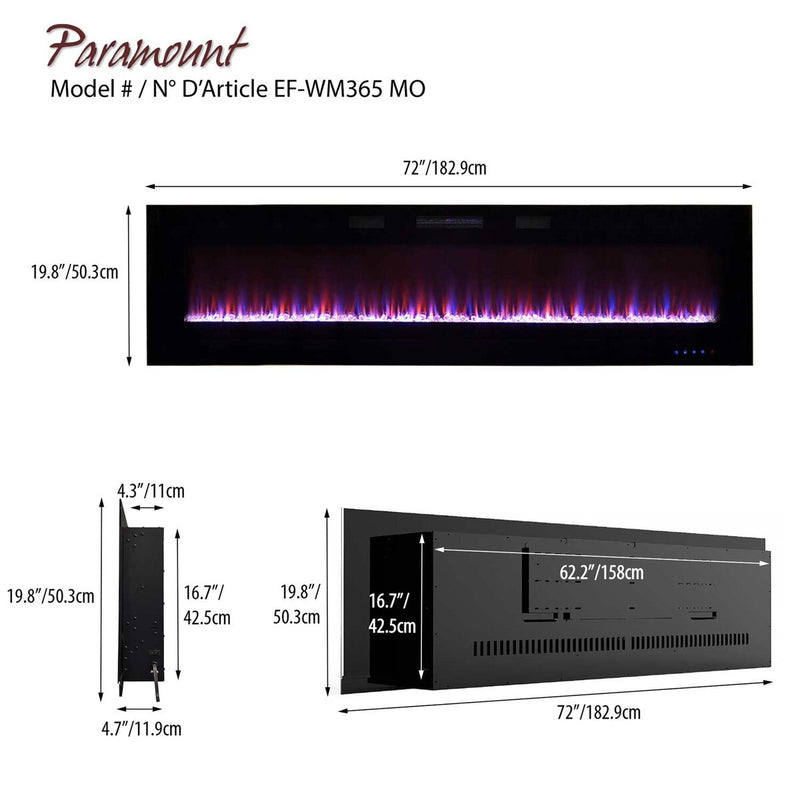 Paramount Mirage Electric Fireplace, 72IN