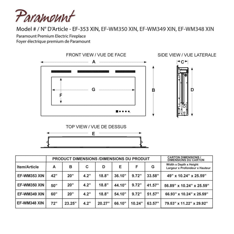 Paramount Smart Premium Electric Fireplace, 42IN