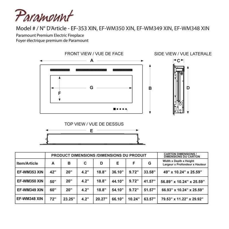 Paramount Smart Premium Electric Fireplace,72IN