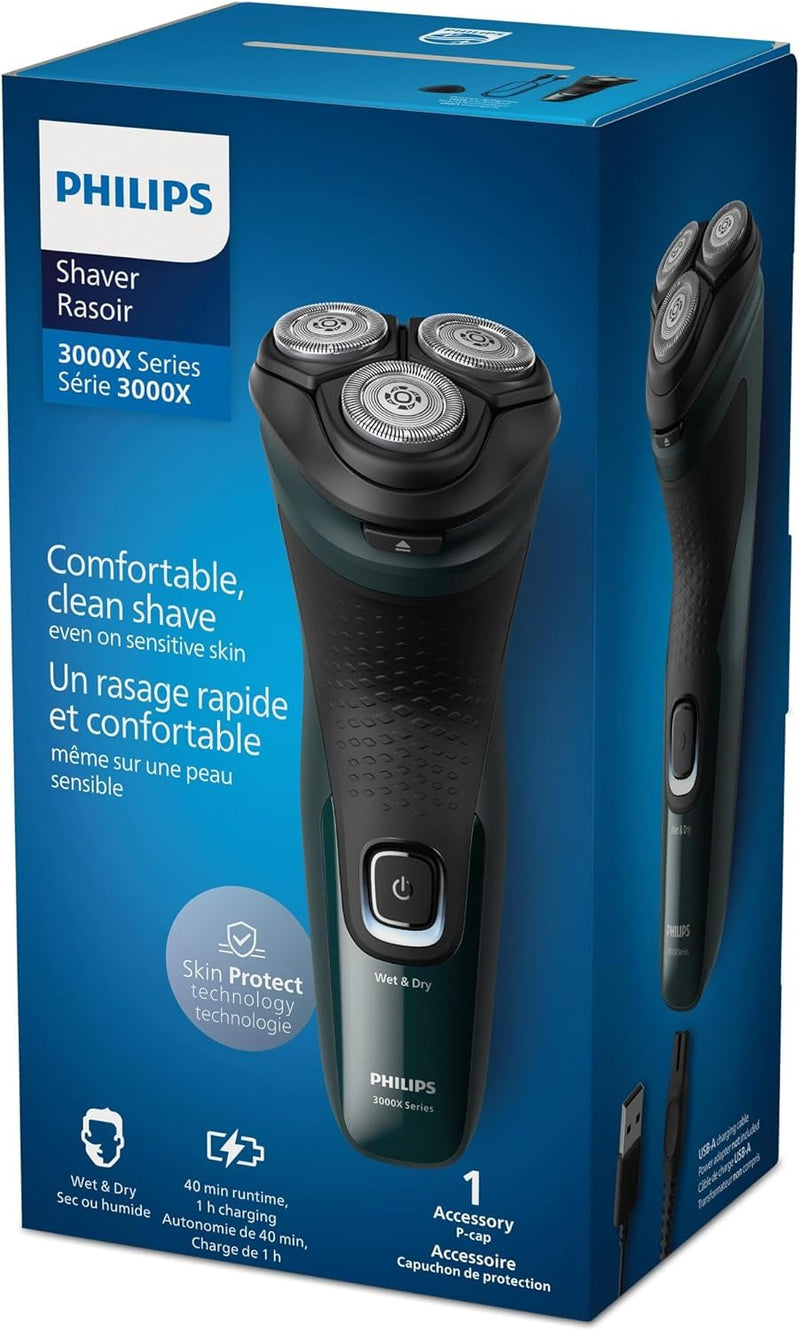 Philips Electric Shaver Series 3000X, Wet & Dry with Self-Sharpening Blades