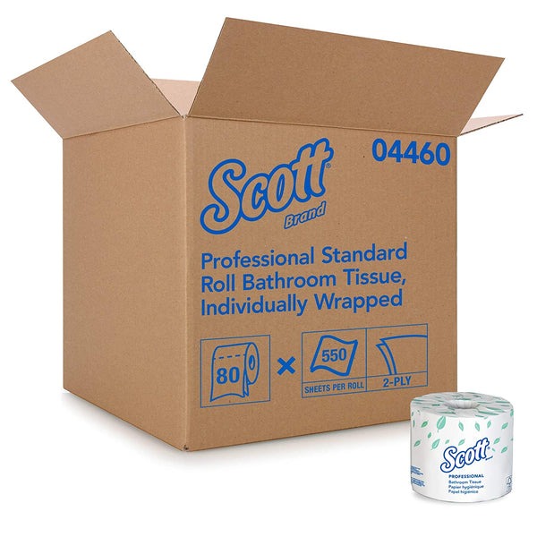 Scott Essential Professional Bulk Toilet Paper for Business (04460), 2-PLY, White, 80 Rolls / Case, 550 Sheets / Roll