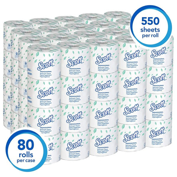 Scott Essential Professional Bulk Toilet Paper for Business (04460), 2-PLY, White, 80 Rolls / Case, 550 Sheets / Roll