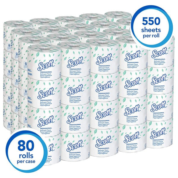 Scott Essential Professional Bulk Toilet Paper for Business (04460), 2-PLY, White, 80 Rolls / Case, 550 Sheets / Roll