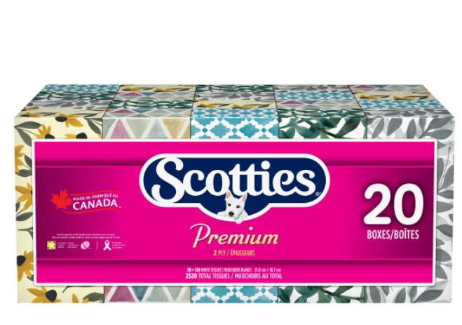 Scotties Premium Facial Tissue, Soft & Strong, Hypoallergenic and Dermatologist Tested, 20-pack