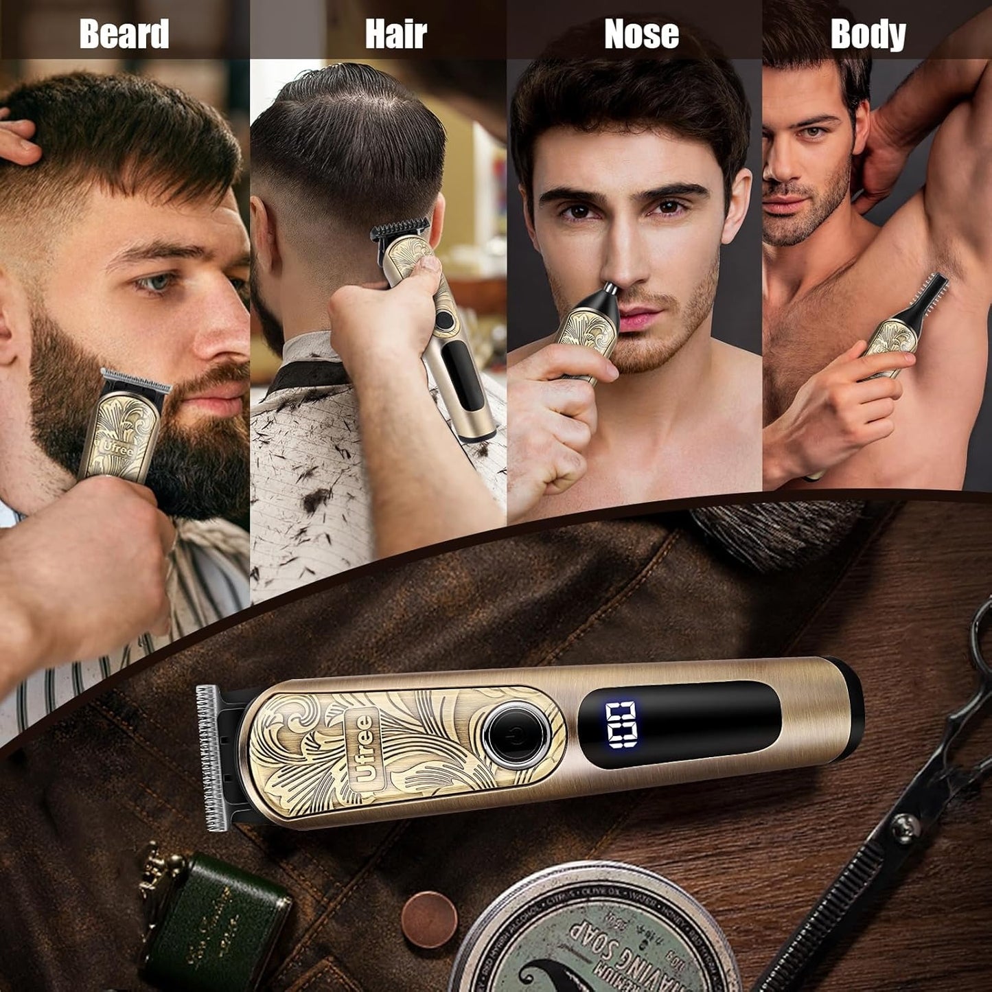 Ufree Upgrade Beard Trimmer for Men with Charging Stand