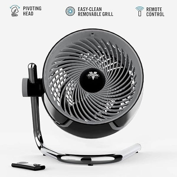 Vornado Pivot6 Whole Room Air Circulator Fan with 4 Speeds, Remote Control, Rotating Axis, Black