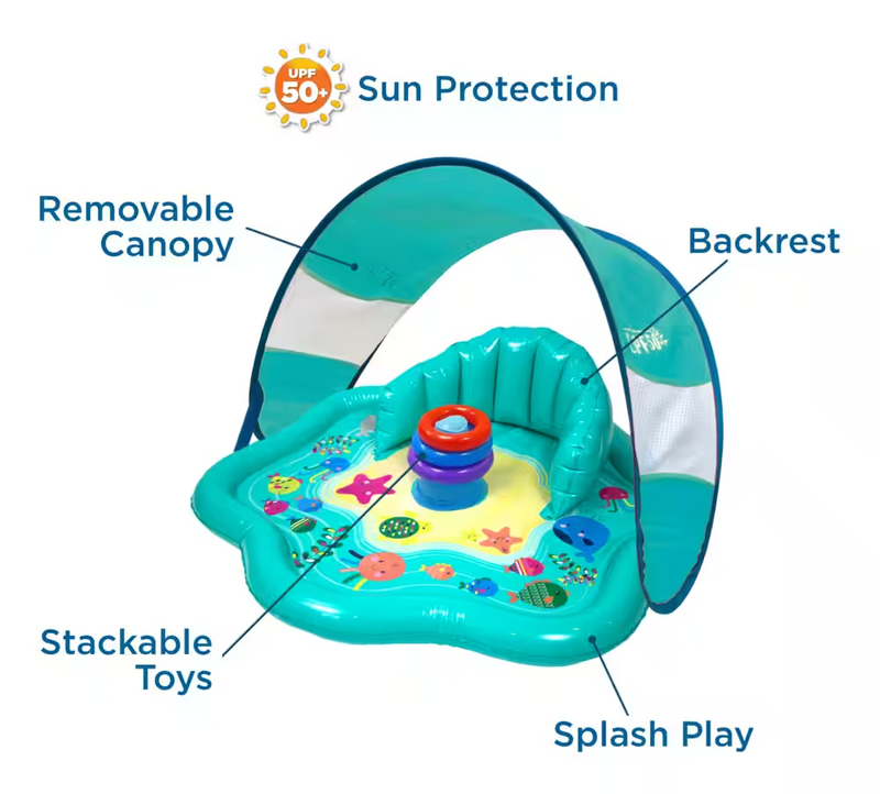 Swim School Inflatable Baby Splash Mat with Canopy, 28-in, Ages 6-18m