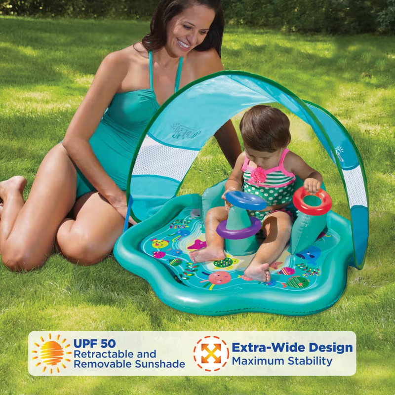 Swim School Inflatable Baby Splash Mat with Canopy, 28-in, Ages 6-18m