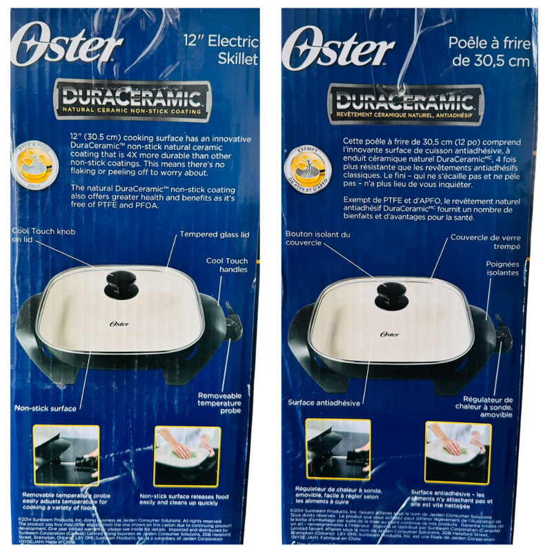 Oster Electric Skillet 12 Inches, DuraCeramic Natural Ceramic Non-Stick Coating