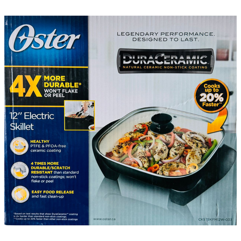 Oster Electric Skillet 12 Inches, DuraCeramic Natural Ceramic Non-Stick Coating