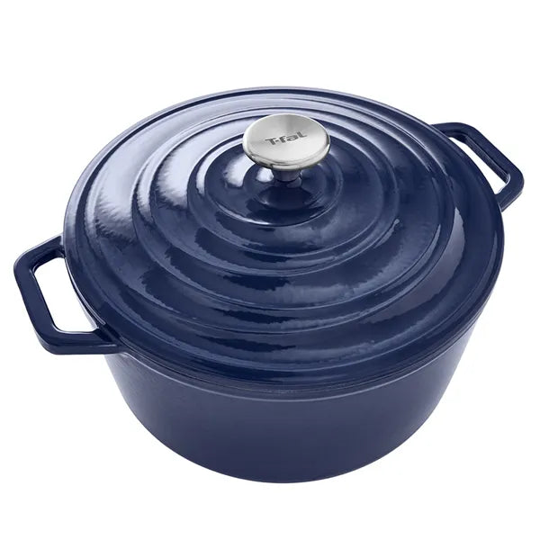 T-fal Enameled Cast Iron Round Dutch Oven with Lid, 6 quart, Blue