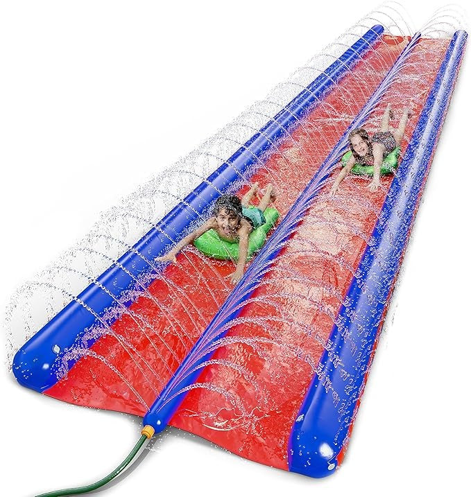 stargo Giant Backyard Water Spraying Slip and Slide, 25 Feet Slide with 2 Inflatable Sliding inflatables Red, Blue