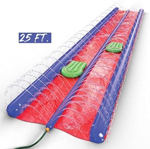 stargo Giant Backyard Water Spraying Slip and Slide, 25 Feet Slide with 2 Inflatable Sliding inflatables Red, Blue