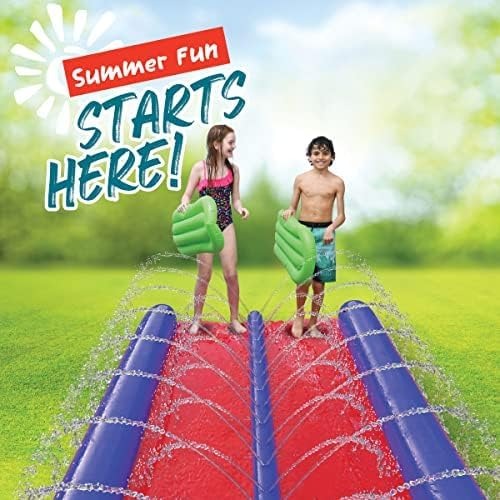 stargo Giant Backyard Water Spraying Slip and Slide, 25 Feet Slide with 2 Inflatable Sliding inflatables Red, Blue